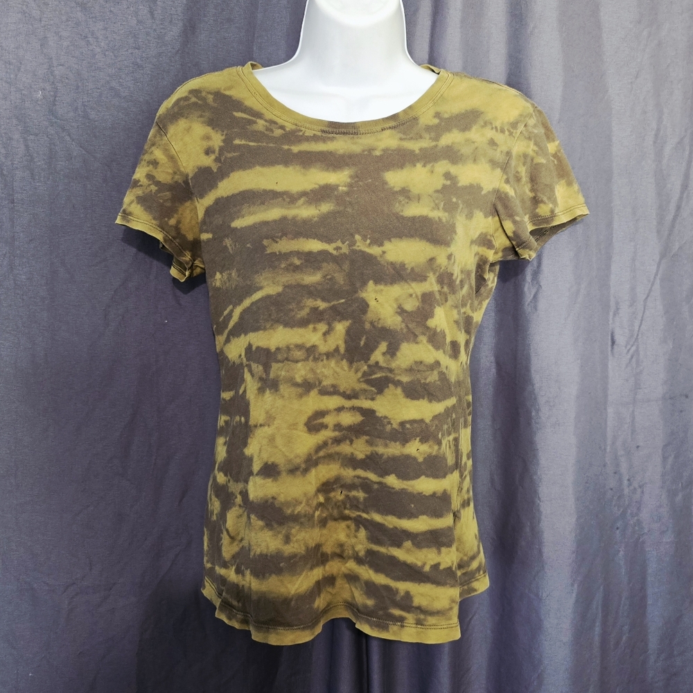 Distressed Camo Tiger Stripe Grunge Tee Shirt Olive Green Forest XS S